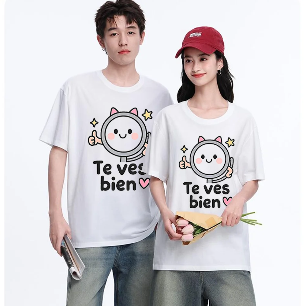 Cute Cartoon Moon Cat Printed T Shirt Breathable Fabric S-XXL Personalized Custom Aesthetic Graphic Top Unisex Fit Casual Short