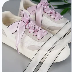2 pcs / 1pair Pink White Silk Satin Ribbon Shoe Strings Women Bow Laces For Sneakers Casual Canvas Sport Shoelaces