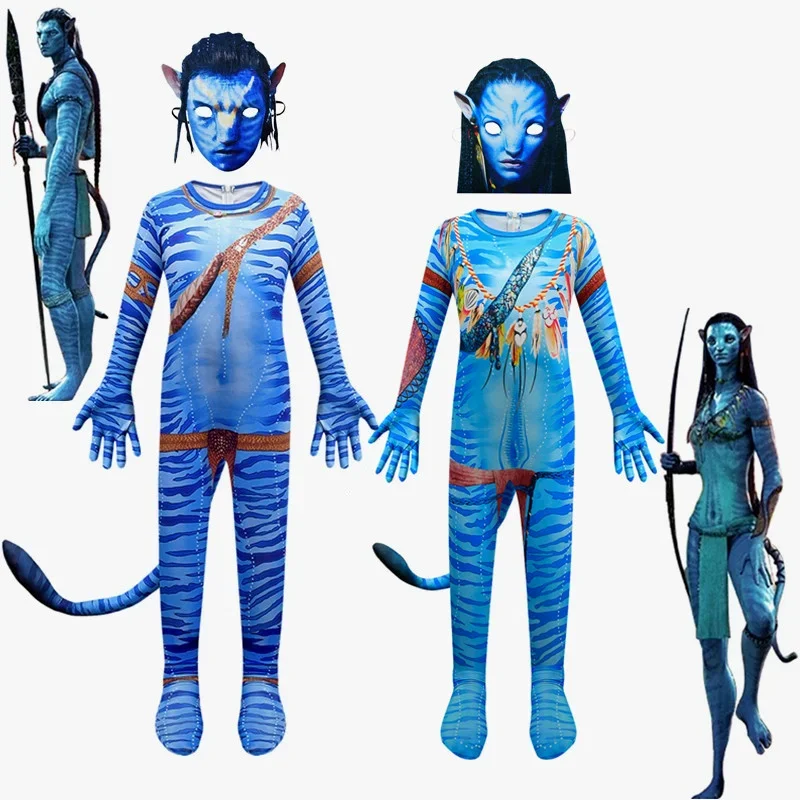 Avatar The Way of Water Alien Cosplay Costume Movie Jake Sully Neytiri Bodysuit Suit Zentai Jumpsuits Halloween Costume for Kids