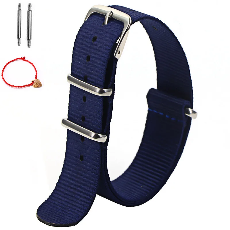 Fashion Watchband Stripe Replacement Men Women Nylon Watch Band With Silver Pin Buckle 16MM 18MM 20MM 22MM  Quick Release Strap