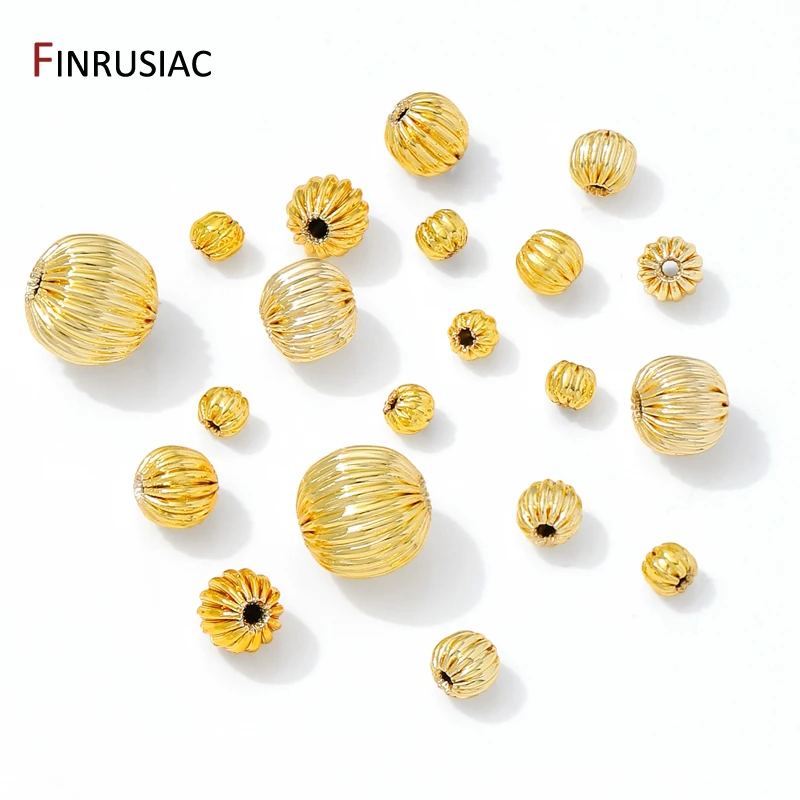 14K/18K Gold Plated Brass Corrugated Round Beads,Separators For Beads,DIY Bracelet Necklace Making Supplies,DIY Accessories