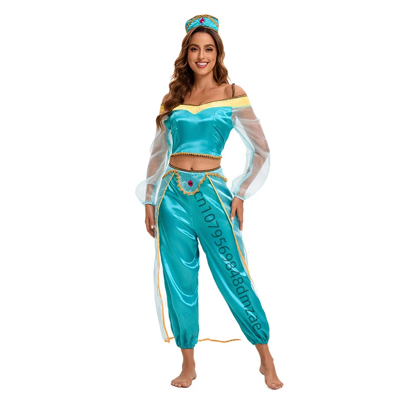 

Cosplay Jasmine Princess Dress, Halloween Regional Dancer Anime Fairy Tale Cosplay Middle East Costume Set for Festivals