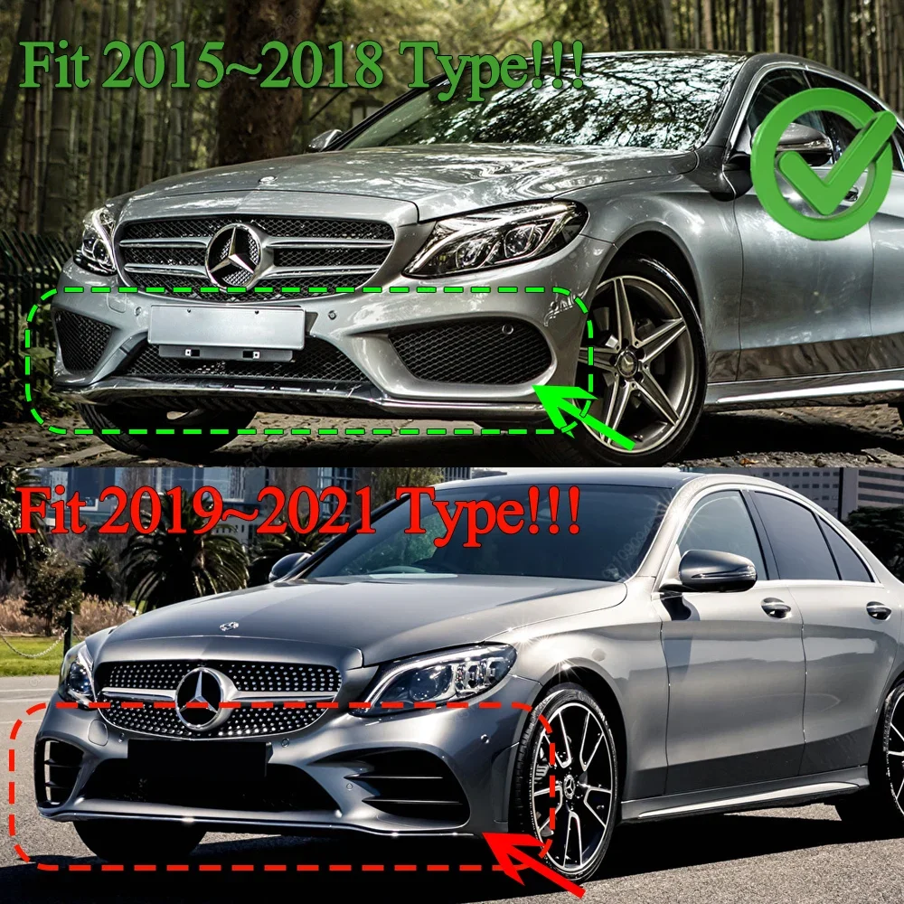 메르세데스 C 클래스 W205 C205 S205 C160 C200 C180 C300 C400 C450 AMG 2015-2021 디퓨저 바디 키트 용 자동차 앞 범퍼 립 스플리터 썸네일 2