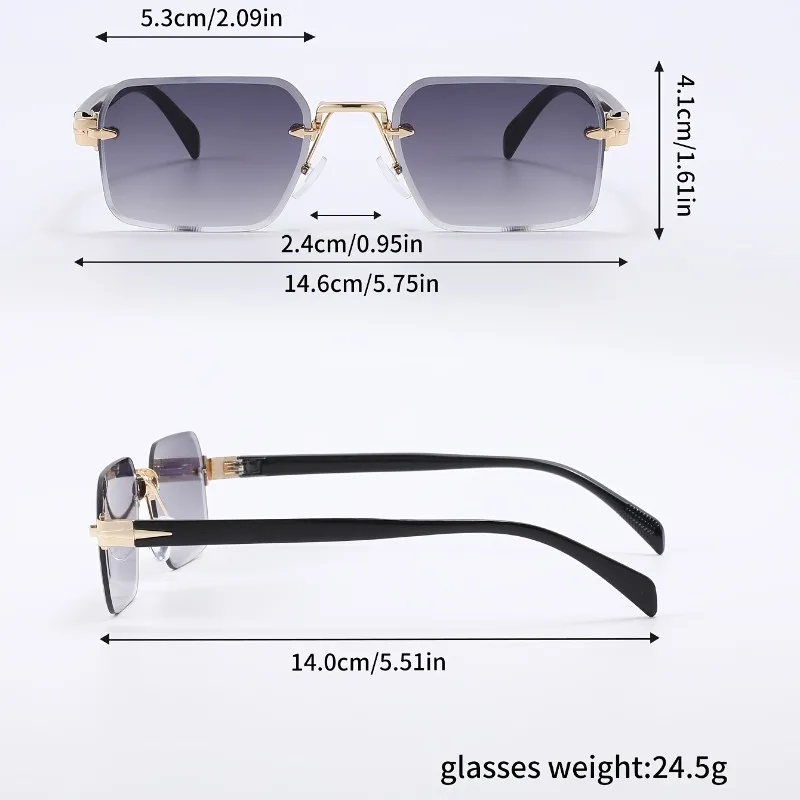 1pcs Unisex Rimless Metal Rectangular Sunglasses, Polycarbonate UV lenses. Lightweight, comfortable, for business & casual wear. - view 6