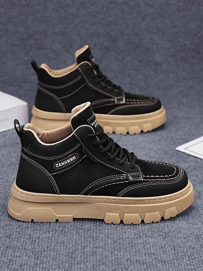 Men's  Boots Winter Thick Bottom Heightening Casual Sports Retro Work Boots Outdoor Leisure Style round Toe PU Material