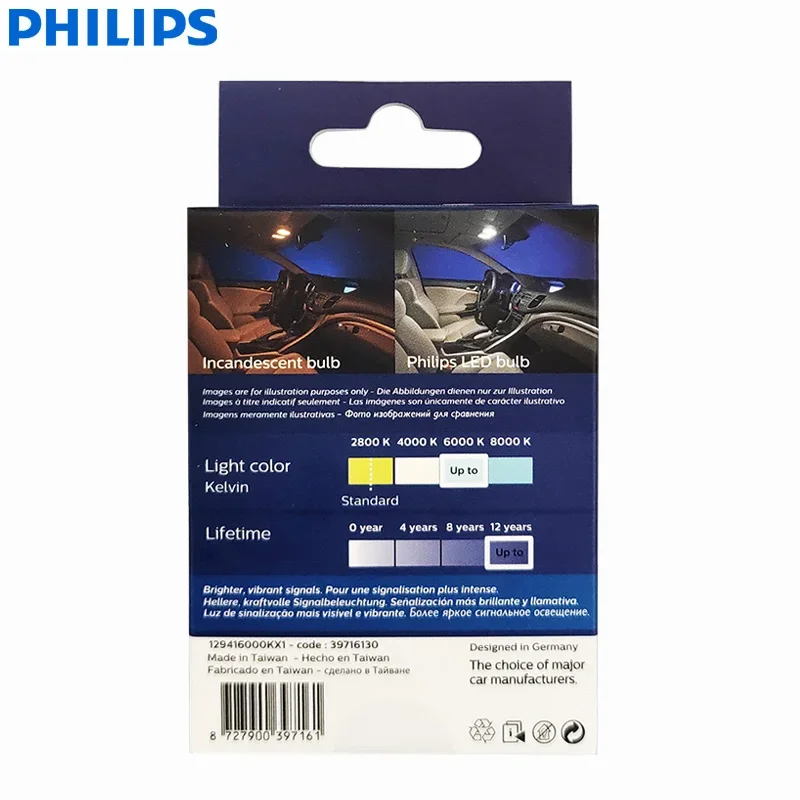 Philips LED Festoon C5W 30mm X-treme Ultinon 6000K Bright White Interior Light Read Dashboard License Plate Bulb 129416000KX1