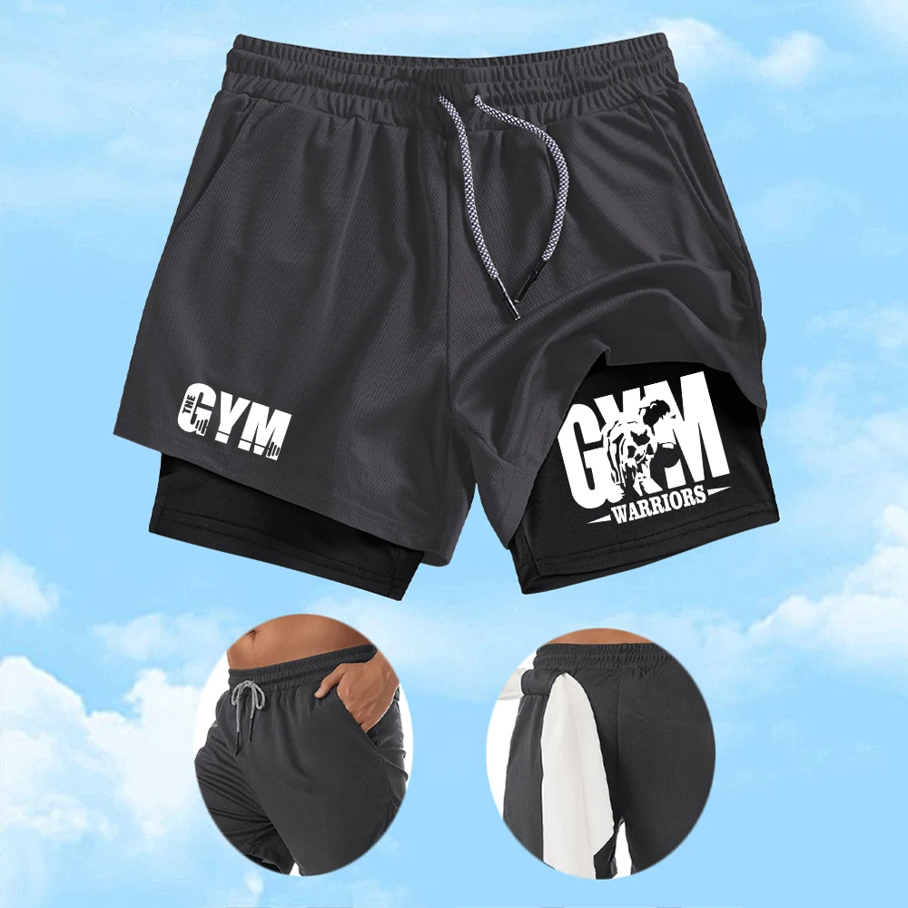 Summer Casual Creative Printed Quick Drying Beach Shorts Fashionable And Trendy 2 In 1 Drawstring Shorts With Phone Pocket