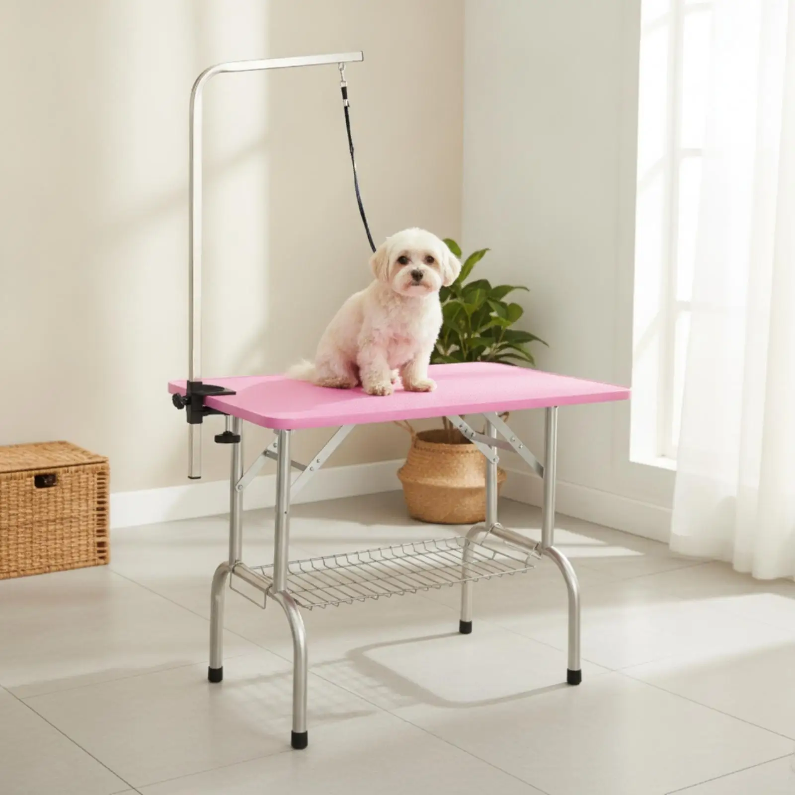 Dog Grooming Table with Shelf Foldable Folding Grooming Table Furniture Portable Anti-Slip for Pet Groomers