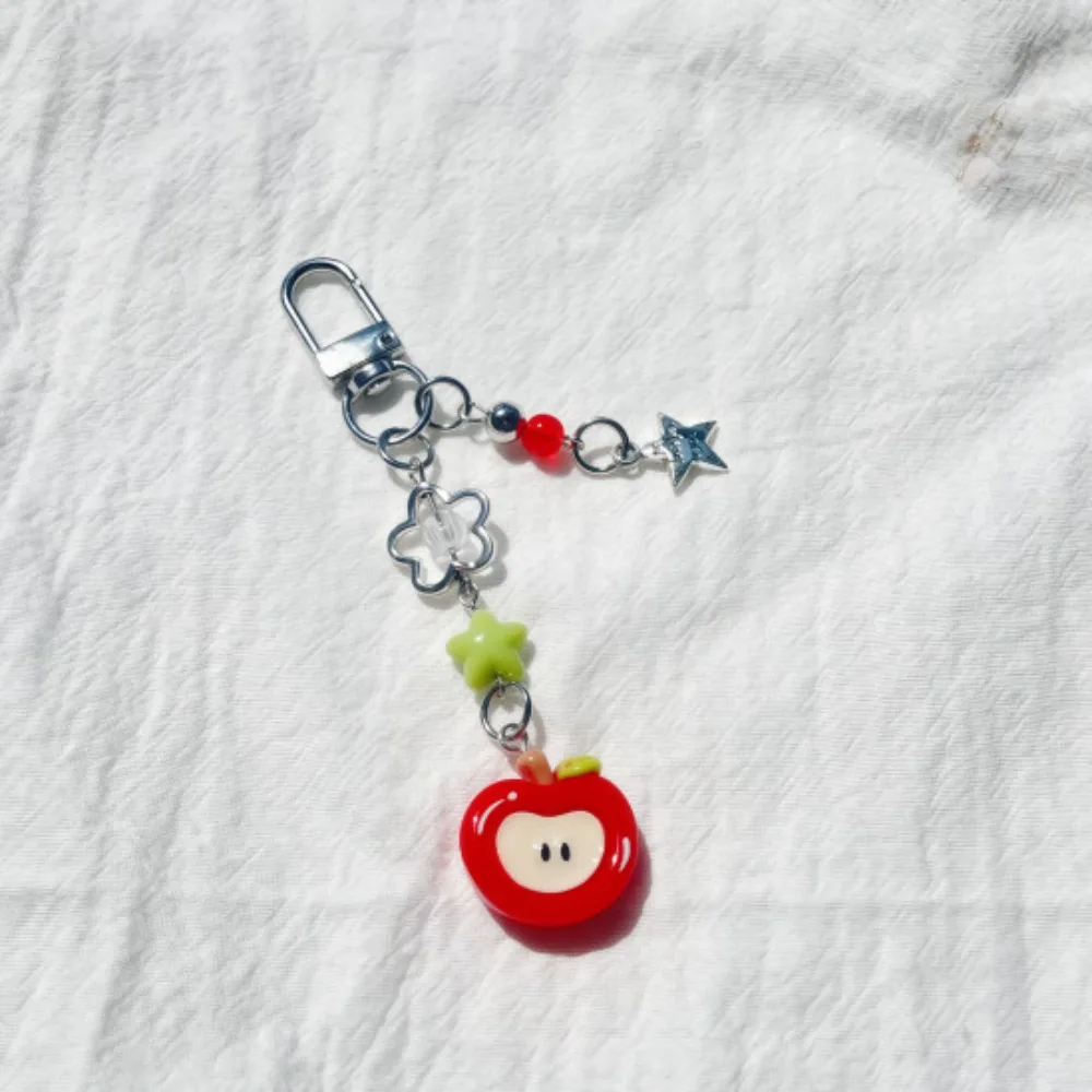 

Crystal Beaded Elegant Phone Charm Anti Loss Rope Stylish Keyring Phone Lanyard Red Green Cute 3D Fruit Pendant Women Girls
