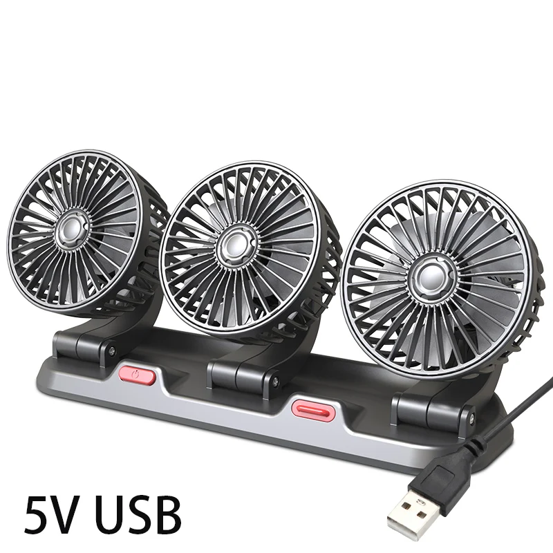 Hot Selling Triple 3‑Heads Car Cooling Fan 12V 24V 5V USB Dashboard Fan Accessories For Truck RV Caravan Van Boat Cabin