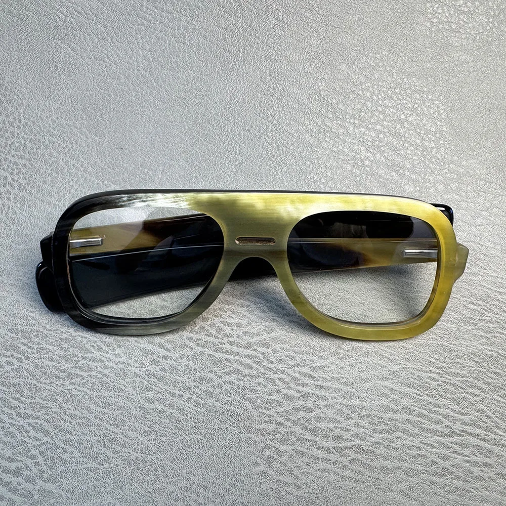 Eyeglass Frames Square Vintage Aviator Handmade Black White Horn Optical Eyeglasses Reading Prescription Men Glasses Frames