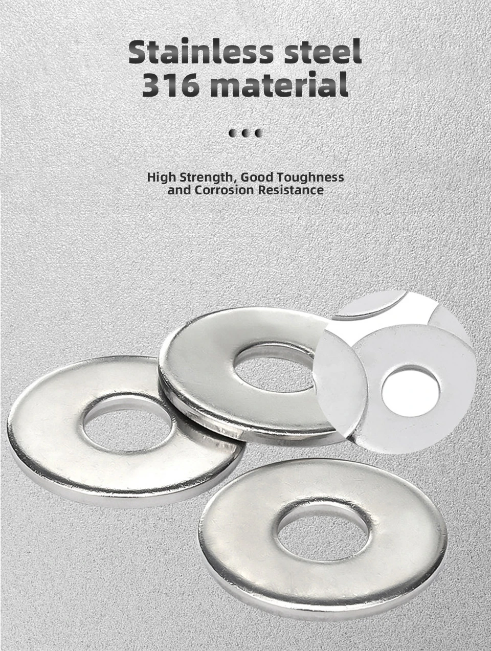 316 Edelstahl DIN9021 Große Flachscheiben Metall-Flachscheiben M2.5 M3 M4 M5 M6 M8 M10 M12 M14 M16 M20 – Detail 8