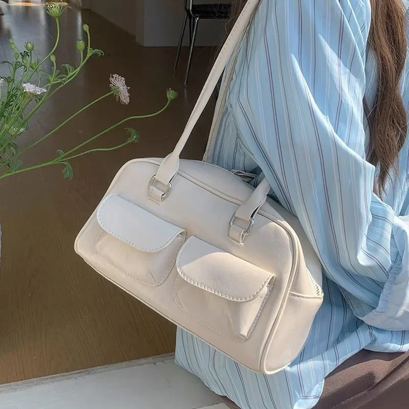 

JIAERDI Retro Beige Bowling Bag Purse Women Hot Girls Leather Pocket Chic Casual Handbag Female Vintage Shoulder Bags Aesthetic