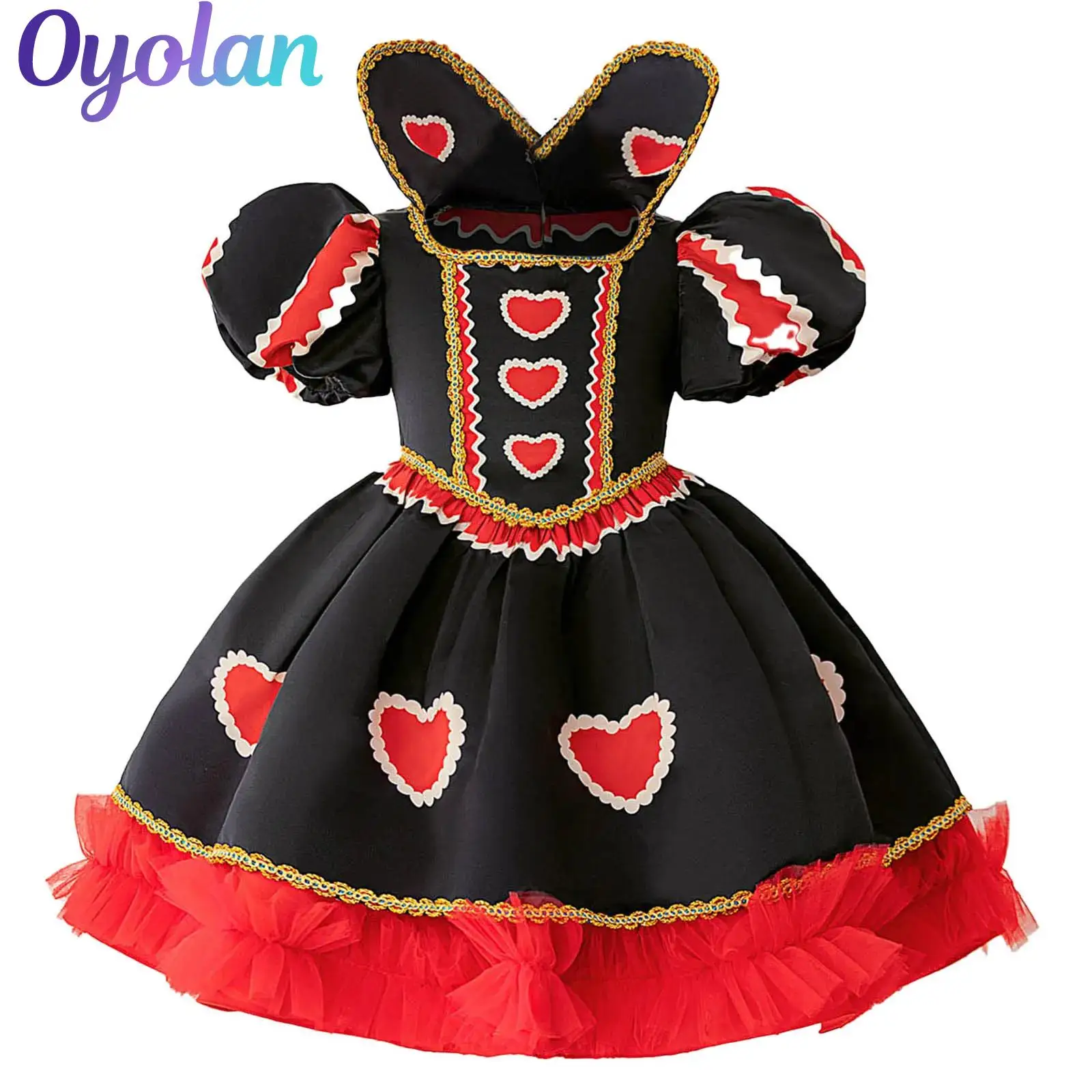 

Girls Princess Dress Up Outfits Hearts Shape Pattern Braided Trimmings Back Zipper Princess Dress Halloween Cosplay Costume