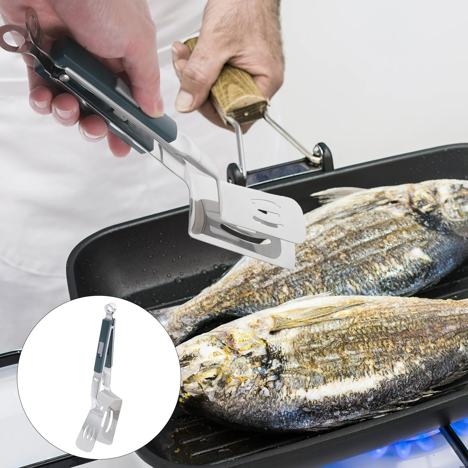 

Steak Clamp Tong Stainless Steel Creative Design Multifunctional Kitchen Cooking Spatula Bbq Grill Fish Frying Food Flipping