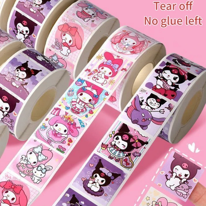 Рулон мультяшных наклеек/500 шт. милые наклейки Cinnamoroll My Melody Kuromi, награды, студенческие справочники, подарочные декоративные наклейки