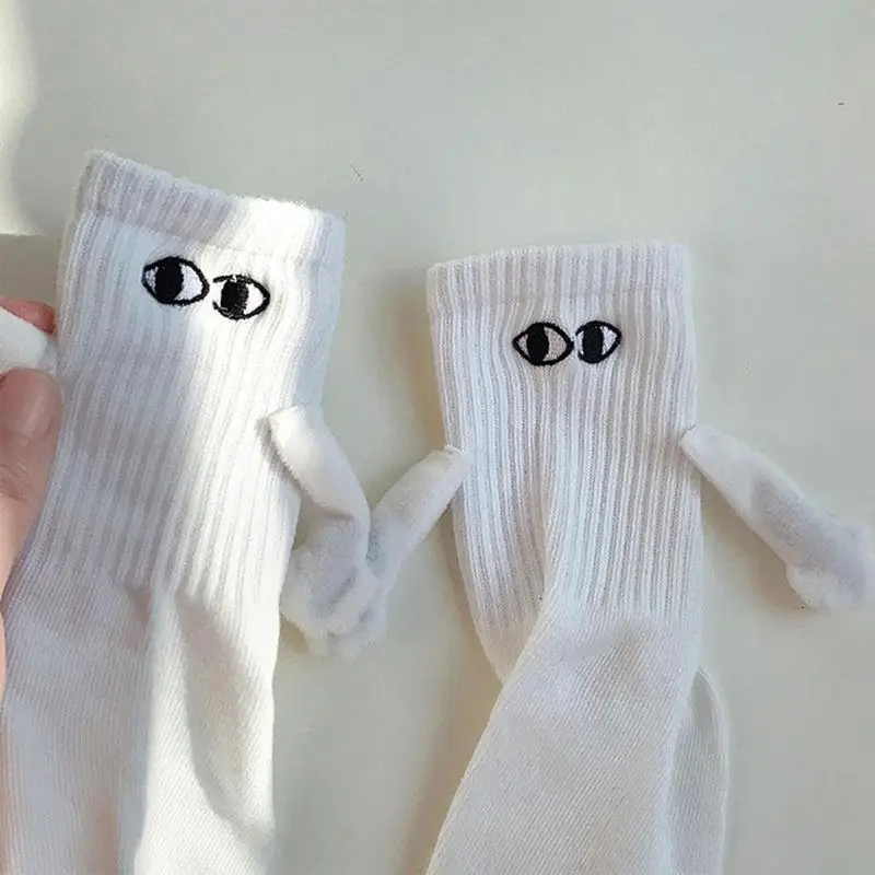 Men Women Sock with Magnetic Hands 3D Doll Couple Holding Hands Socks Mid Tube Cute Socks Funny Gift for Friend Family Couples