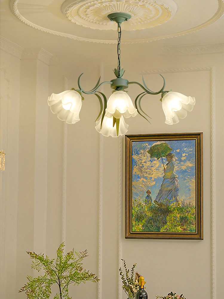 French Retro Style Led Bedroom, Restaurant, Living Room Ceiling Chandelier Wall Lamp, Nordic Creative Cream Flower Chandelier