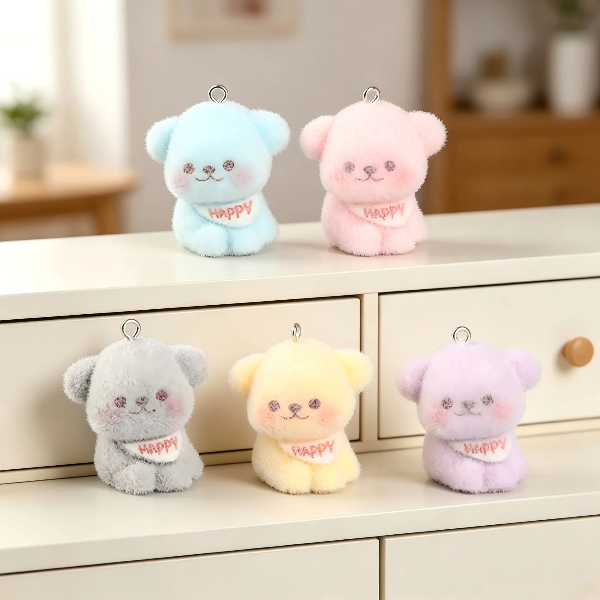 Phone Accessories Hanging - 20pcs Cartoon Flocked Dog Figurine Key