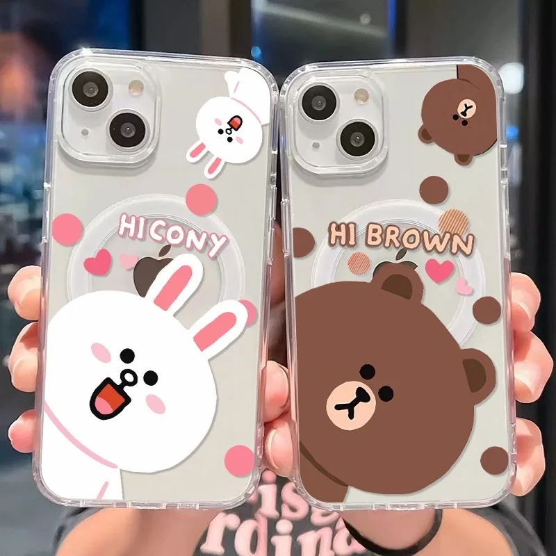 Hot Cartoon L-Line Town Brown Cony Magsafe Magnetic Phone Case for iPhone 16 15 14 13 12 11 8 7 Plus Pro Max X XR XSMax Cover