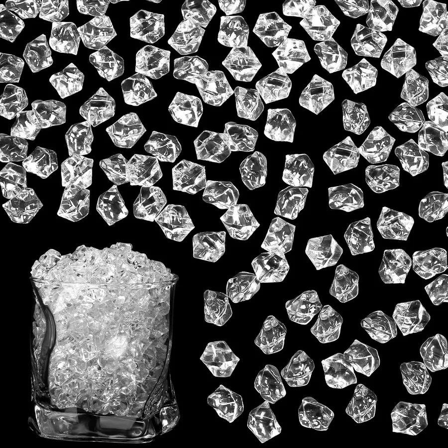 

LAIDANLA 500PCS Fake Ice Cubes Clear Acrylic Gems Vase Fillers for Centerpiece Plastic Diamonds Fake Crushed Rocks Party Table