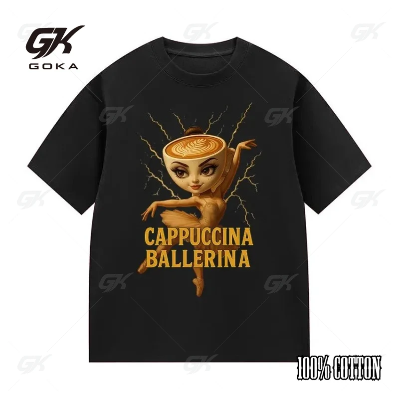 

Funny Cappuccino Ballet Meme Pattern Cotton T-shirt for Women Fashionable and Comfortable Hot Selling T-shirt for Summer Women
