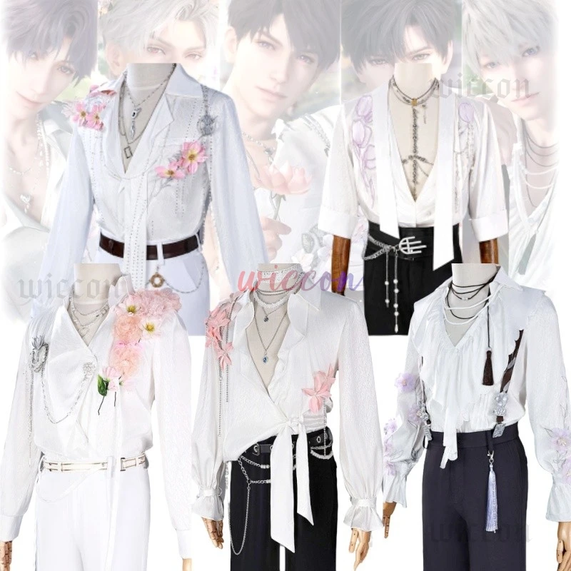 

Love and Deepspace Caleb Cosplay Costume Floating Flowers Sylus Zayne Rafayel Xavier Shirt Outfit Full Anime Halloween Party