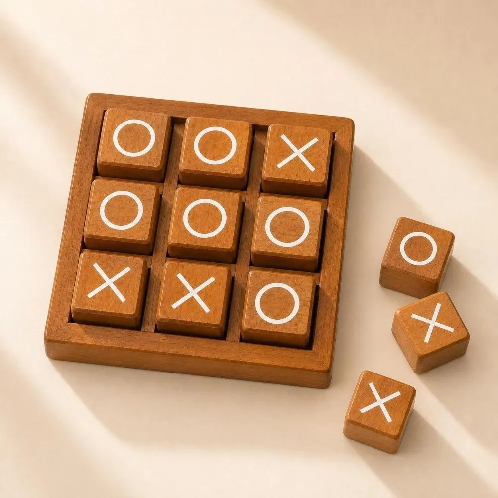 Portable Wooden Tic Tac Toe Two Player Wooden Educational Board Game Training Handcrafted Finish Parent Unisex Game Party Game