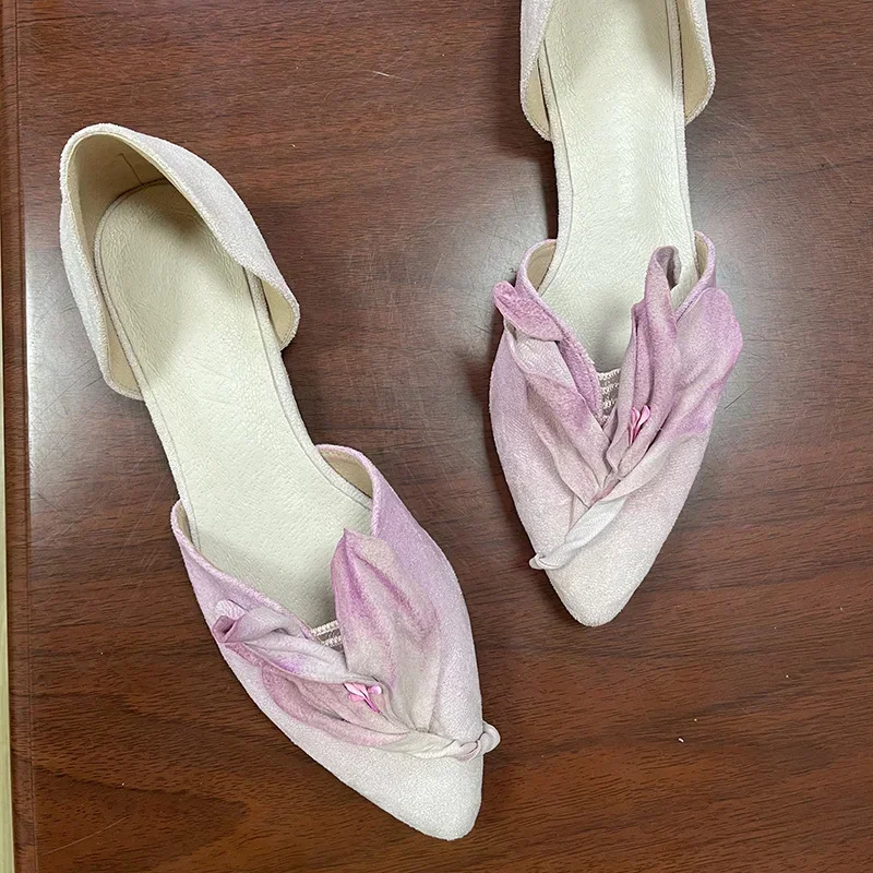Super Nice Shoes Women\'s New Summer Niche Design Sandals Aesthetic Petal Pointed Toe Shallow Flat Shoes Handmade