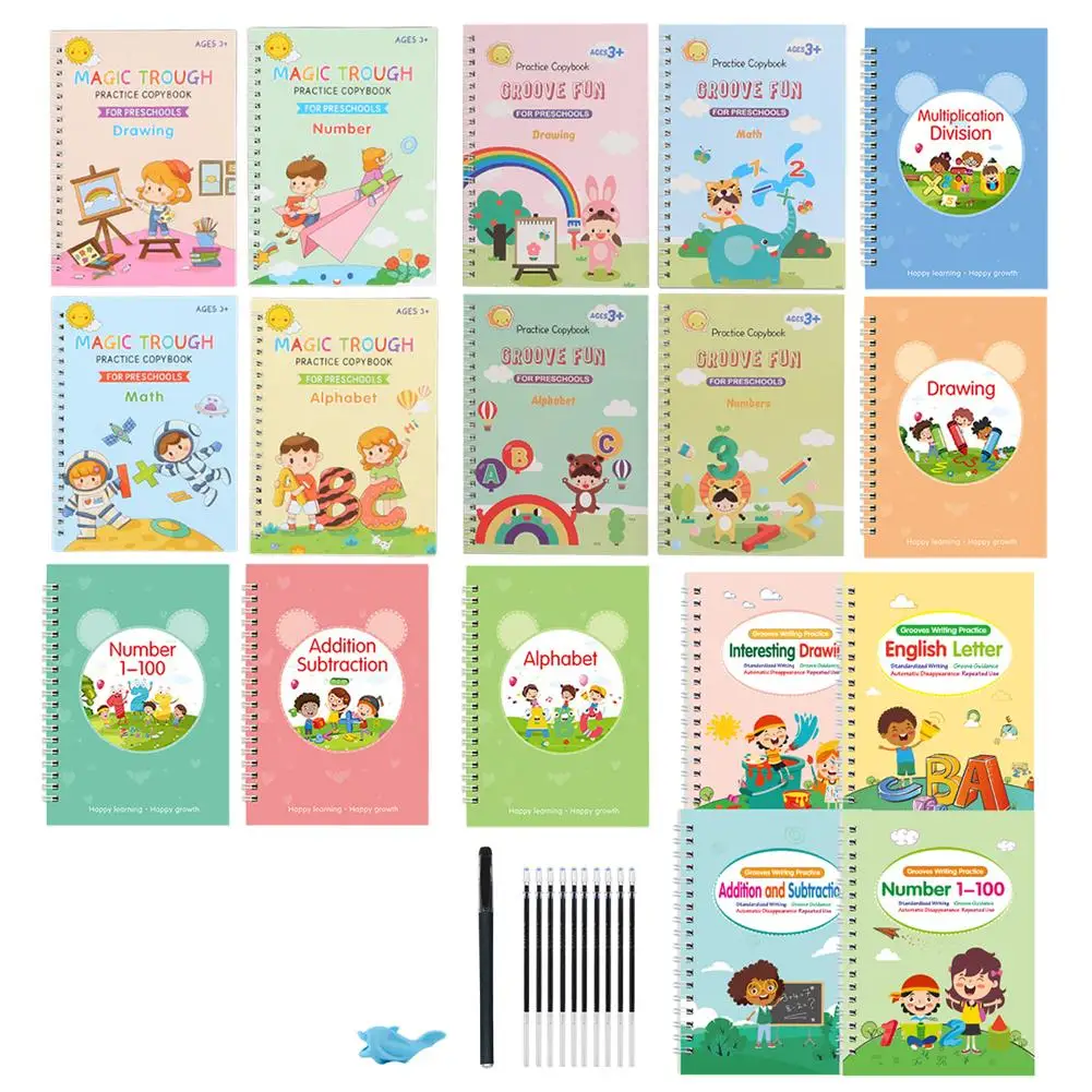 Libro de práctica de caligrafía con ranura para niños, bolígrafo de entrenamiento con control, libro de copia reutilizable, juego educativo para aprendizaje de primera infancia para chico