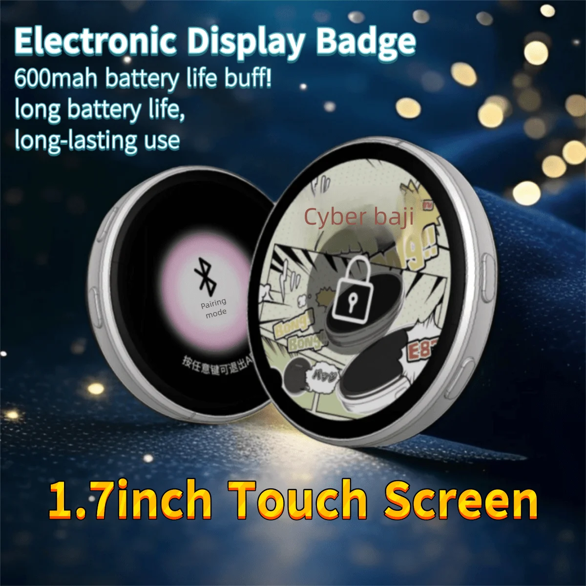 Anime E-Badge Display Pin 1.7 Inch Touch Screen LED Button Collectible Cyber Dynamic Gift for Otaku Fans And Friends