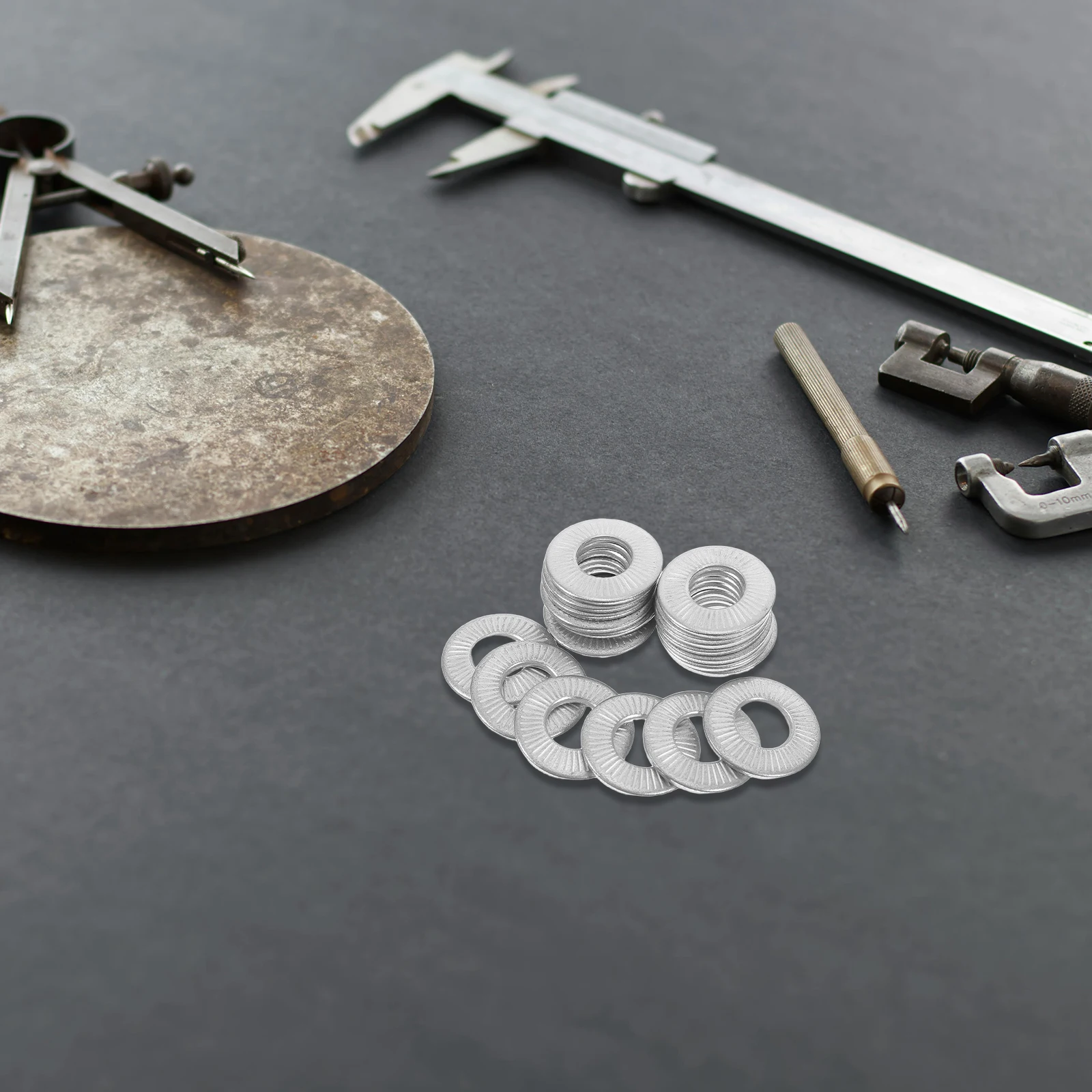 

20Pcs Anti- Washers Stainless Steel Single-Sided Knurled Spring Disc Washers for Industrial Machinery Outdoor Equipment