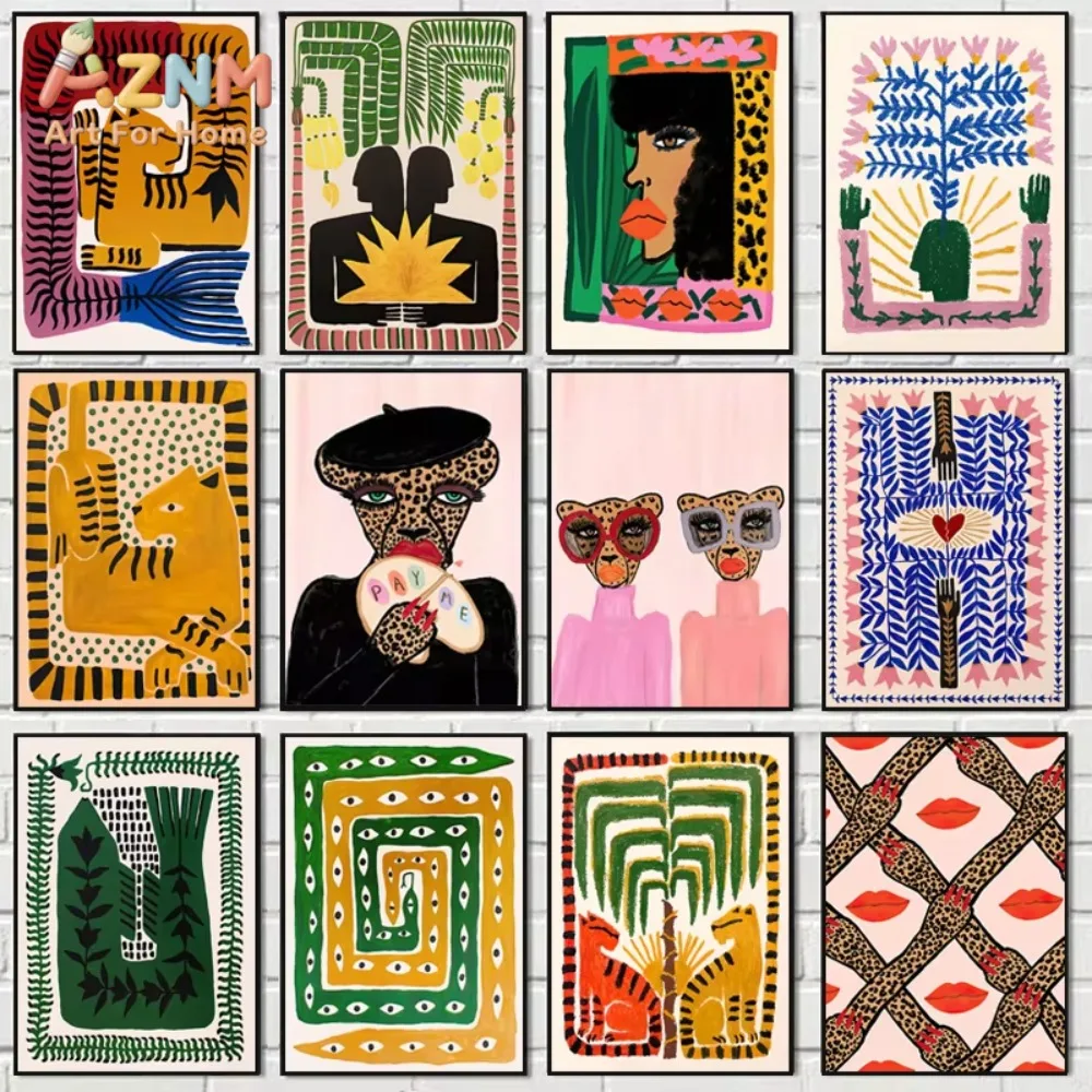 

1pc Abstract Ancient Egypt Snake Leopard Poster Canvas Painting Colorful Animal Wall Art Picture for Living Room Home Decor