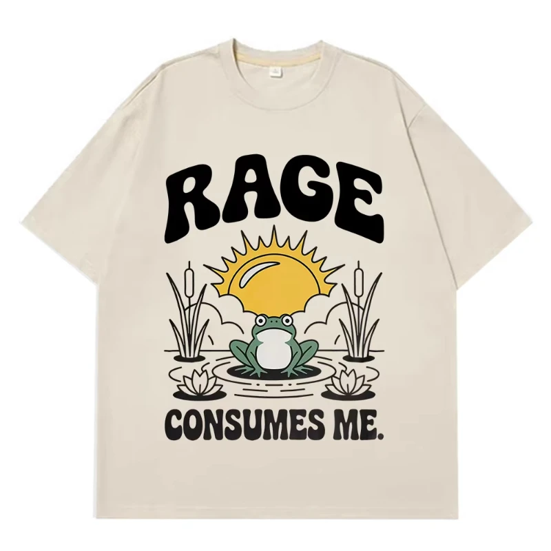 Funny Rage Consumes Me Frog Pond Vintage Style 90s Graphic Men Women Harajuku Tees Summer Fashion Casual Cotton Hip-hop T-shirts