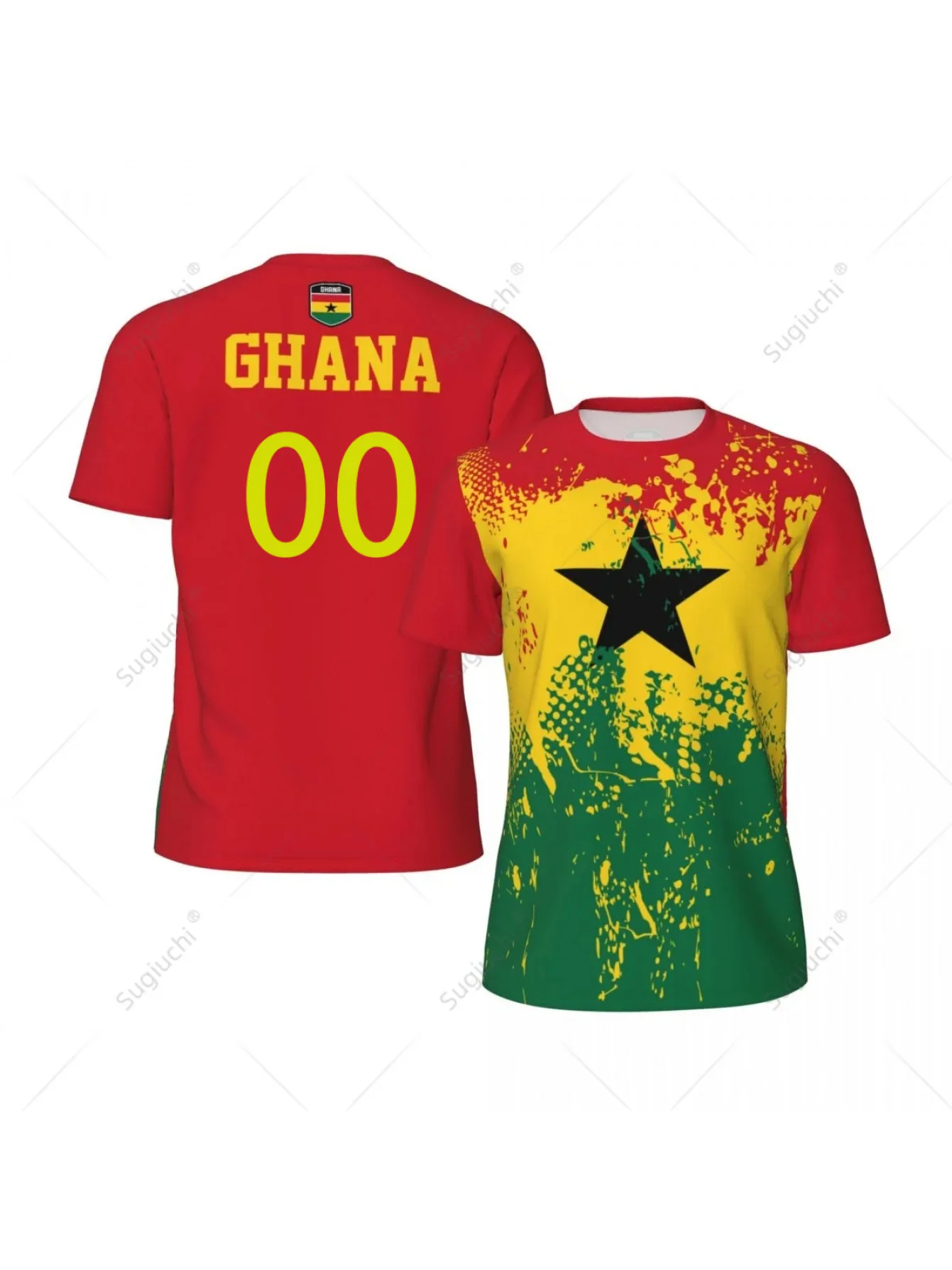 Exclusive Design Ghana Flag Texture 3D Printing Men'S Running Cycling Football Tennis Fitness Sports T-Shirt Mesh Fan Short Slee