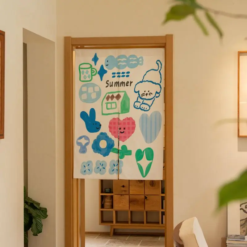Rideau de porte d'été VIKAMA motif graffiti, rideau de séparation kawaii pour salon, chambre, entrée, demi-rideau de cuisine, décoration intérieure