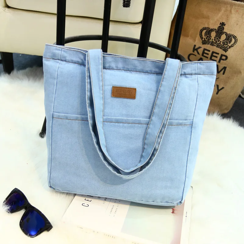 2023 New Fashion Women Large Capacity Shoulder Bags Wild Casual Handbag Street Canvas Denim Shoulder   Shopping Bag