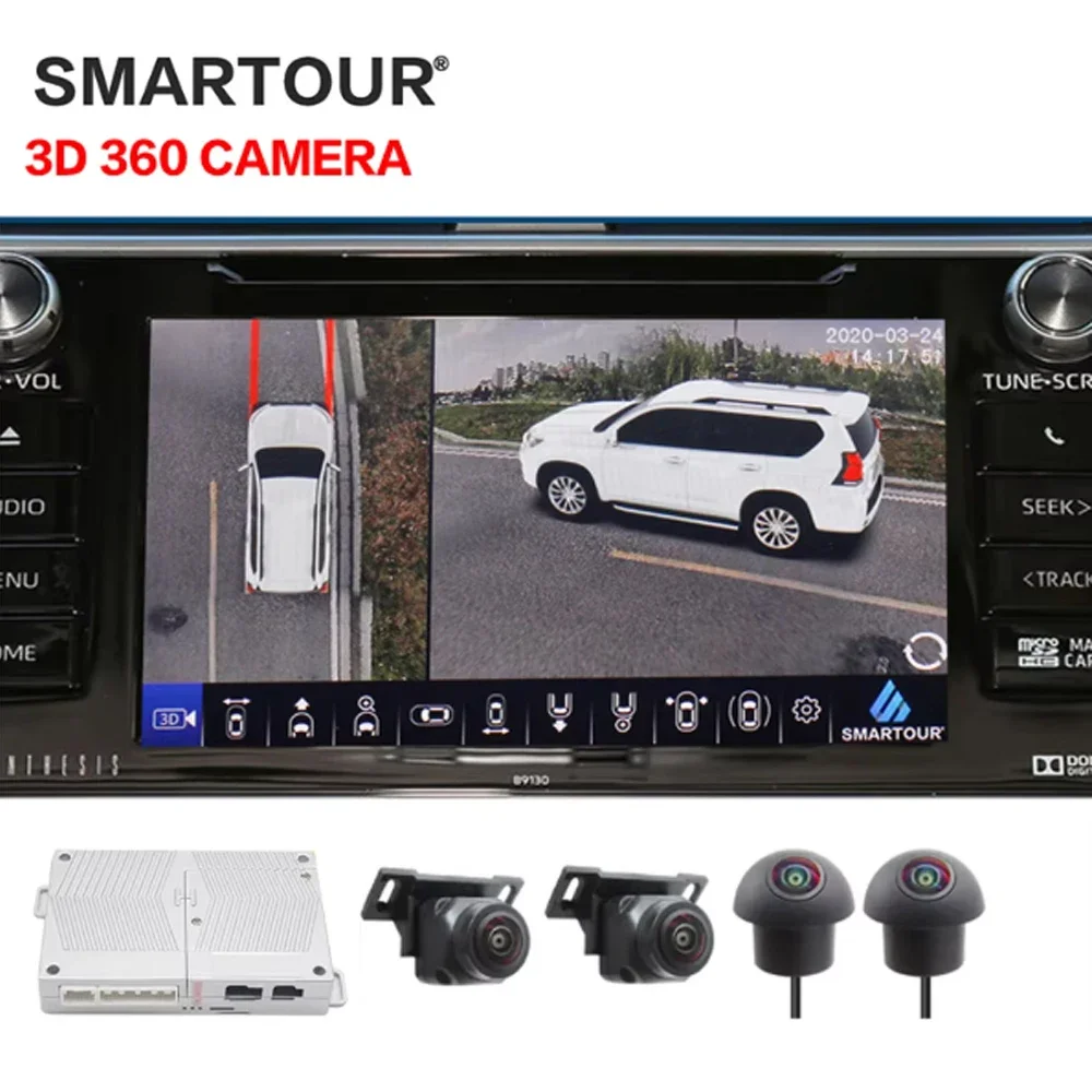 SMARTOUR AI 1080P 3.5D 360Degree Bird View Camera Car 360 Car Camera System Parking Surround View Video Recorder DVR Monitor UHD