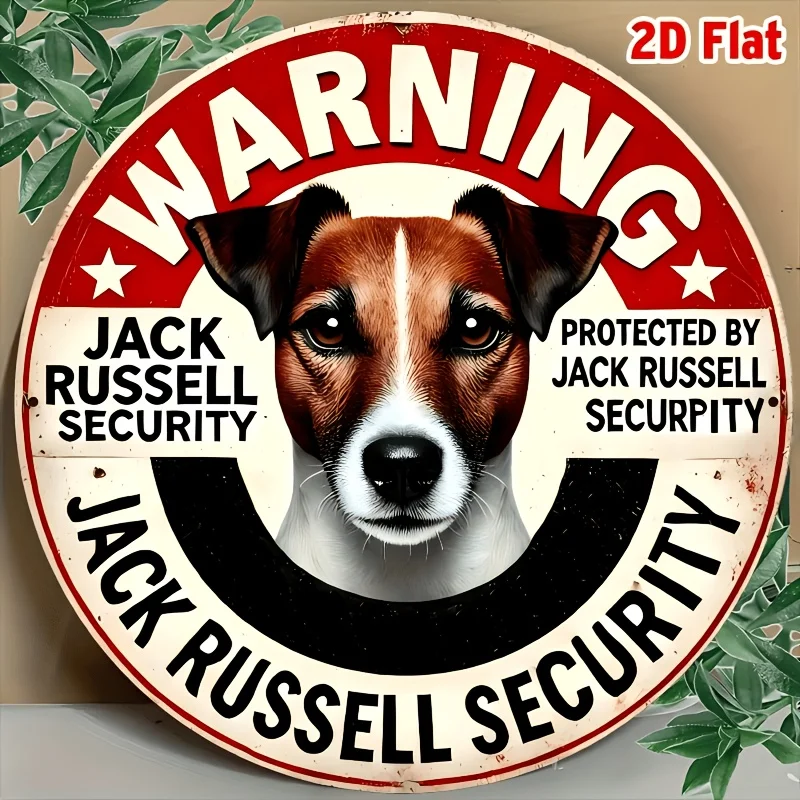 2D Flat, 1pc Vintage Jack Russell Terrier Warning Sign - Aluminum Retro Wall Decor with Rustic JRT Dog, Easy to Hang Warning Pla