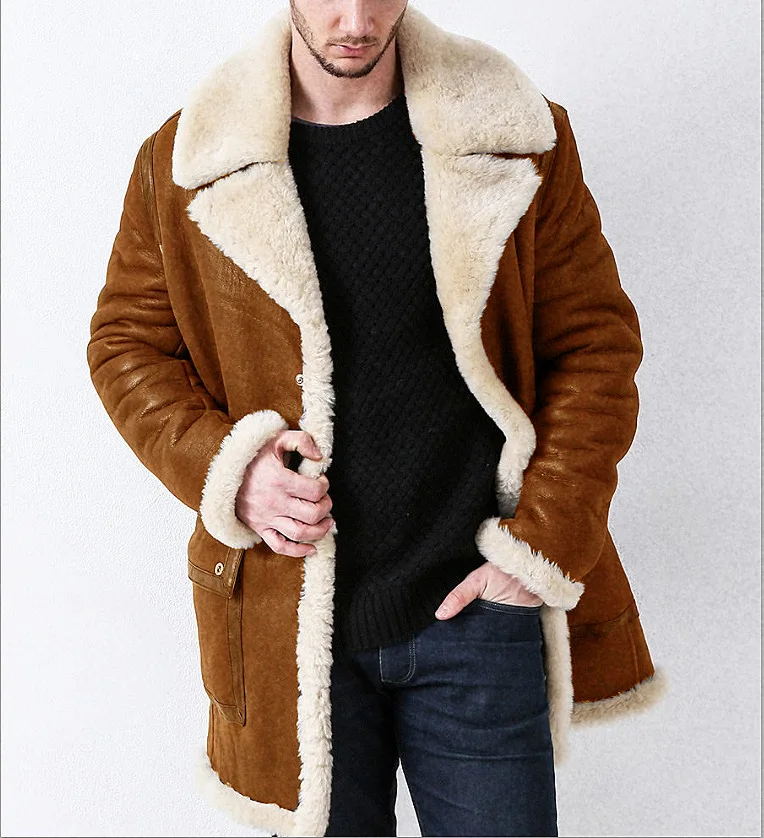 Fur Integrated Men\'s Coat Faux Fur Large Overcoat 2022 Autumn Winter New Thickened European Style Long Sleeve