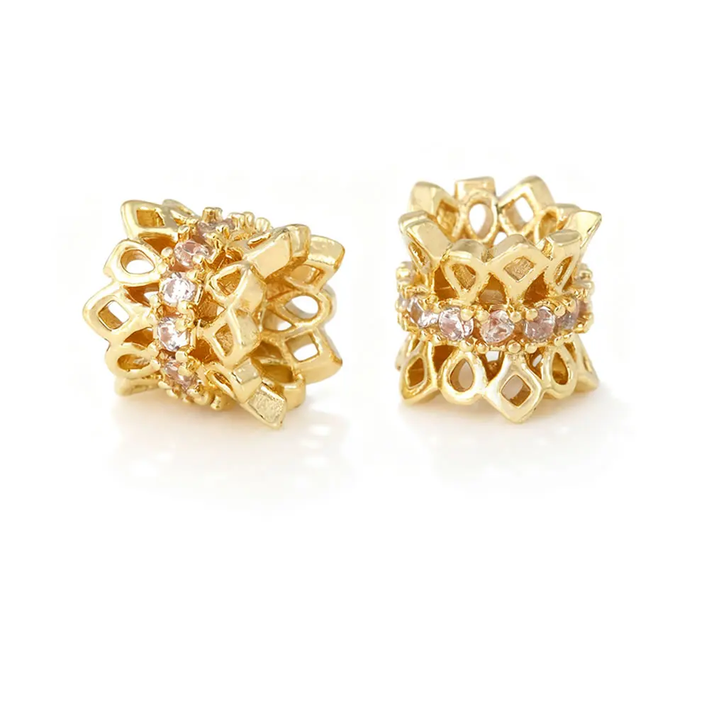 18K Gold Color Brass and Zircon Large Hole Double Side Beads Caps Spacer Beads High Quality Necklace Earrings Jewelry Making