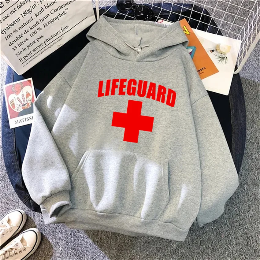 Autumn Women Hoodies Funny Lifeguard print Hip Hop Fleece Woman Casual Pullover Unisex Streetwear Male Y2K Clothes Female Hoody