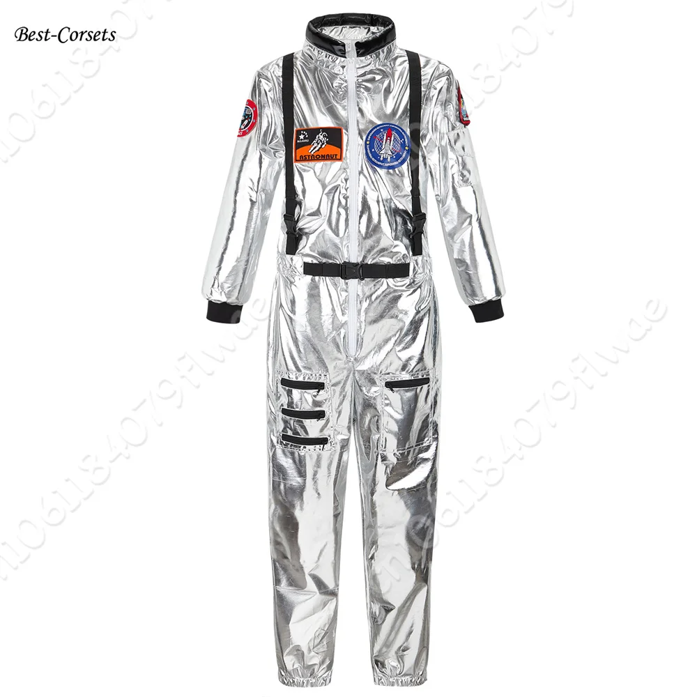 Astronaut Costume for Men Women Space Astronaut Costume for Adults Cosplay Men Flight Uniform Zipper Jumpsuit Plus Size