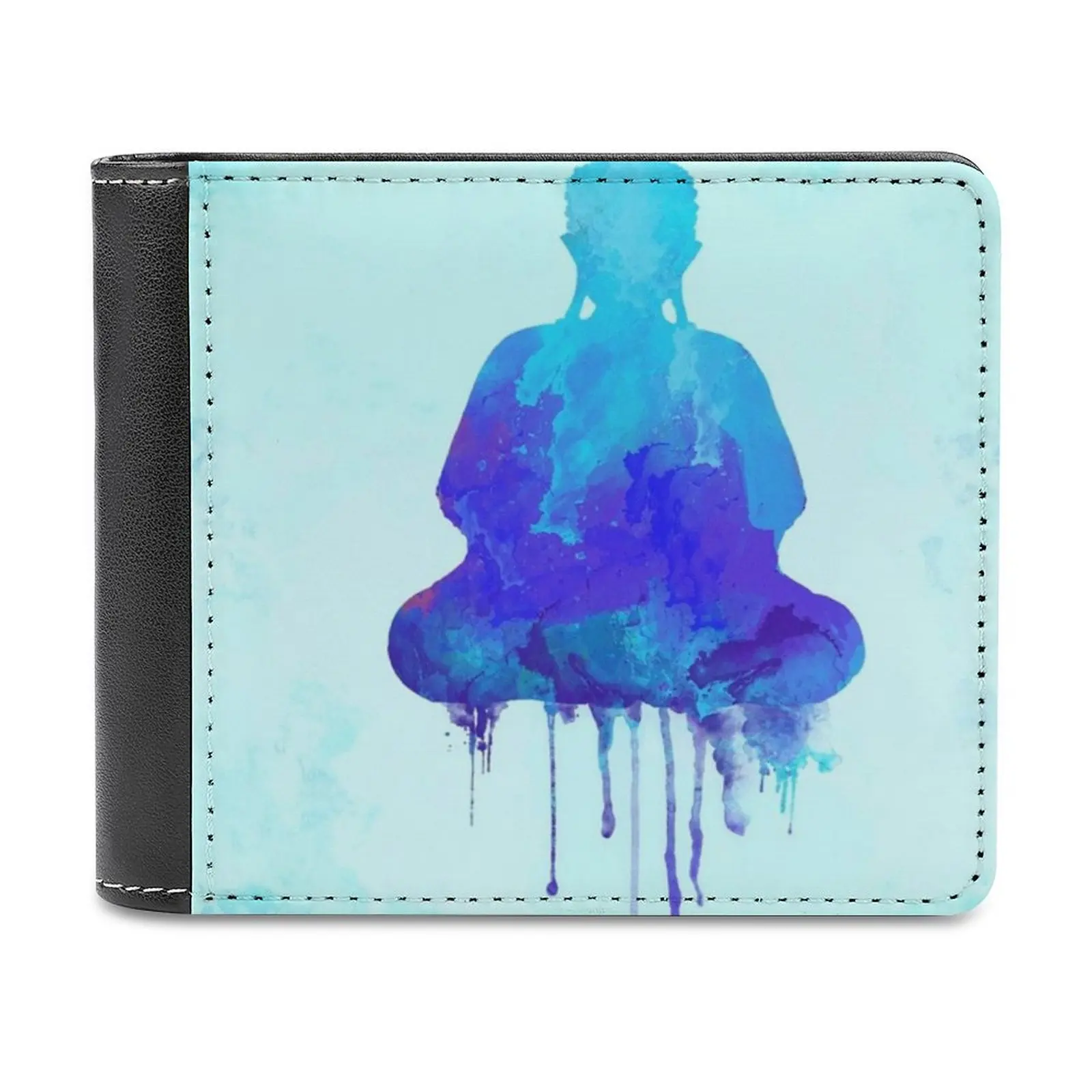 Blue Buddha Watercolor Illustration Zen And Spiritual Design For Men's Wallet Leisure Travel Lightweight Portable Wallets Short