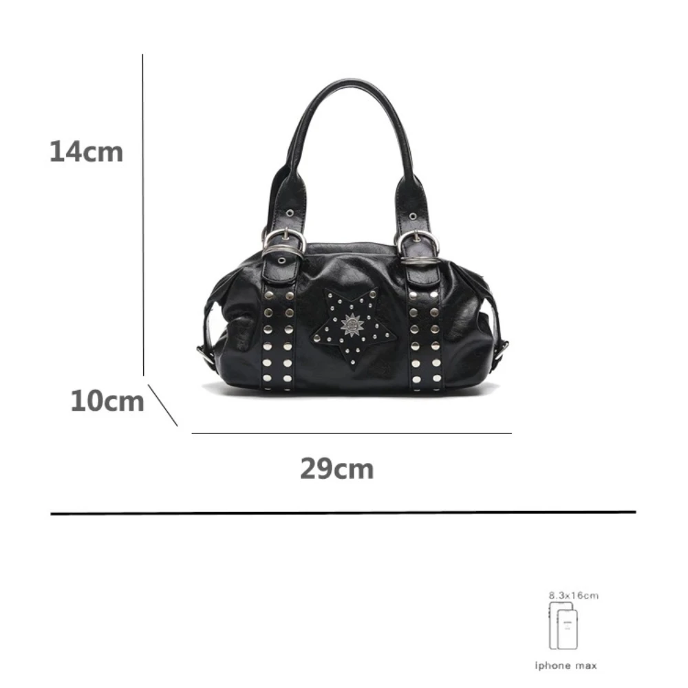 Y2K Retro Underarm Bag Subculture Sweet Cool Rivet Stars Locomotive Bags Punk Bag Spice Girl Messenger Bag