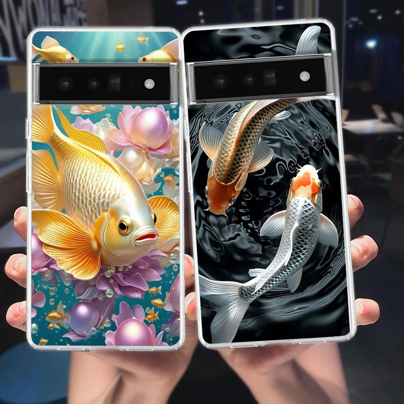 Cartoon Fish Phone Case Cover for Google Pixel 8 7 6 5 4 4XL Shockproof Silicone 7A 6A 5A 4A 3A 3AXLPro 5G Transparent Shell Bag