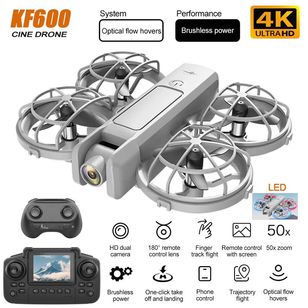 

KF600 4K Camera Drone With LED Screen Controller One Key Take Off 360 ° Rotate 3D Stunt Fly FPV Mini Quadcopter RC Drones