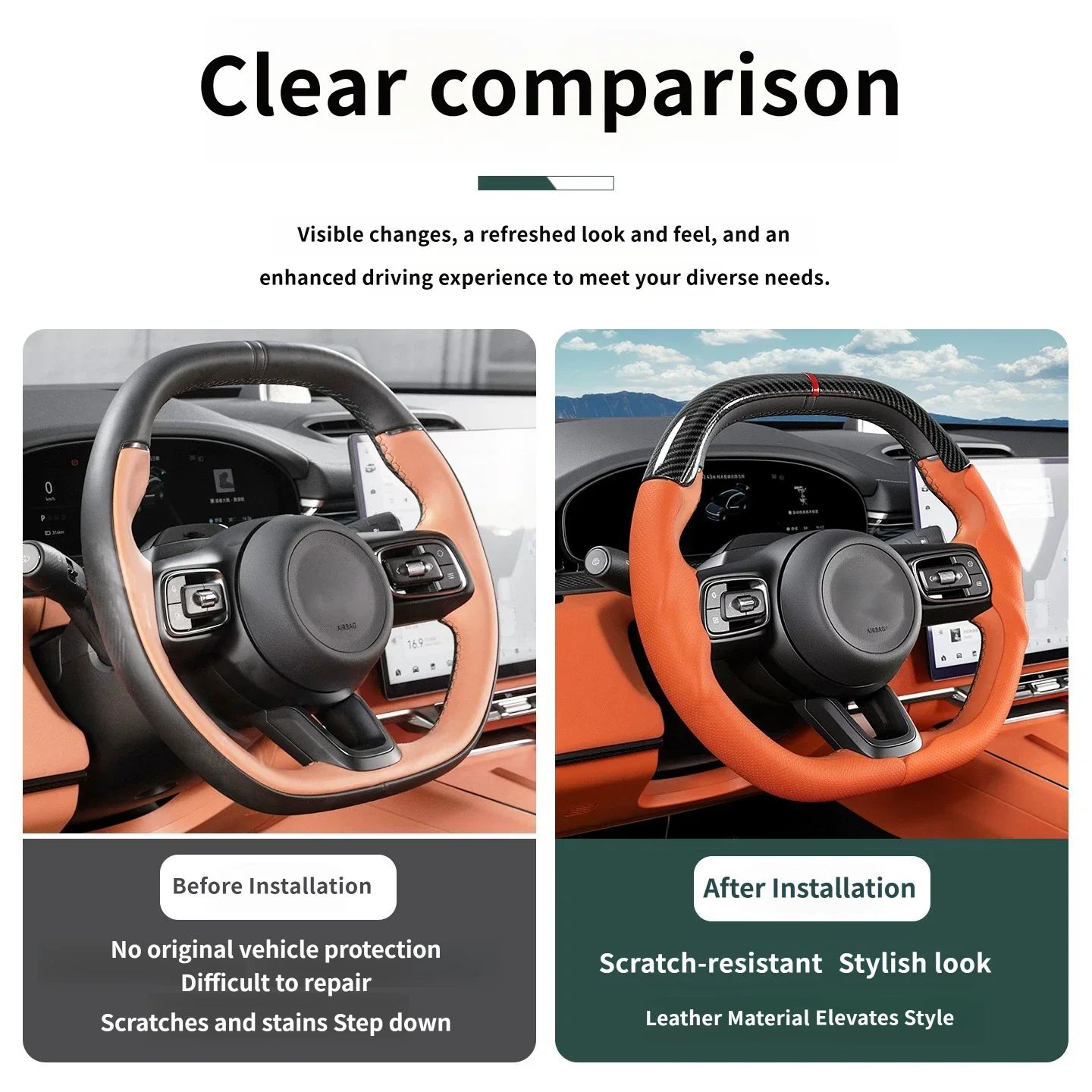 For ZEEKR 7X 2025 2026 Steering Wheel Cover Anti-slip Modified 3-Segment Carbon Fiber Pattern Car Interior Accessories