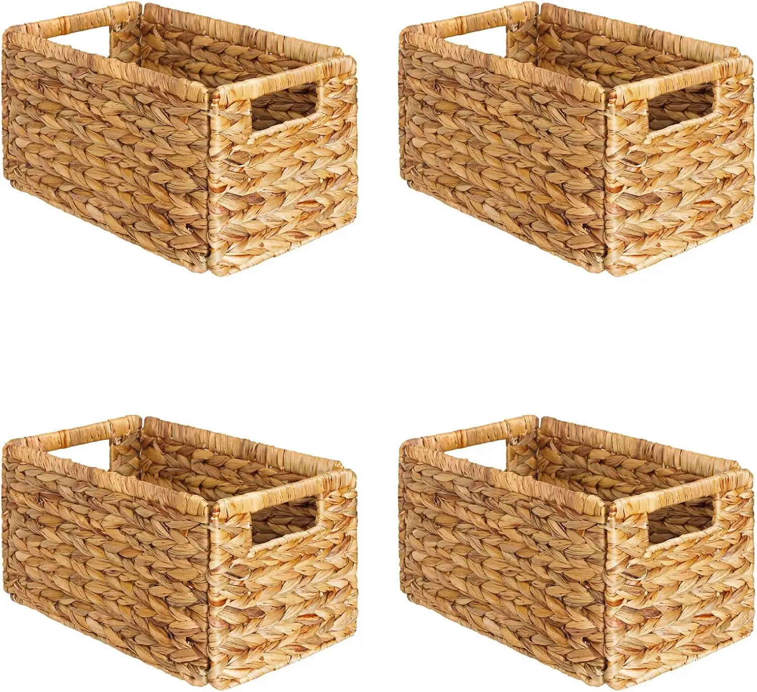 

4-Pack Woven Rattan Storage Baskets with Handles, 13x8.2x7 Inch Natural Organizer for Shelves
