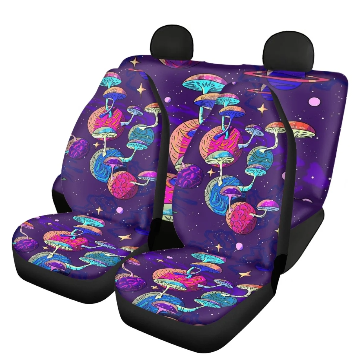 Fantasy Mushroom Design Pattern Vehicle Seat Covers Front&Back Seat Car Seat Protector 4Pcs/Set Cushion Cover Interior Accessory